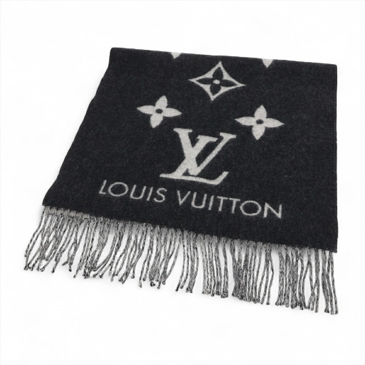 【中古】ヴィトン M71040 エシャルプ レイキャビック AB1220 マフラー カシミヤ ブラック×グレー