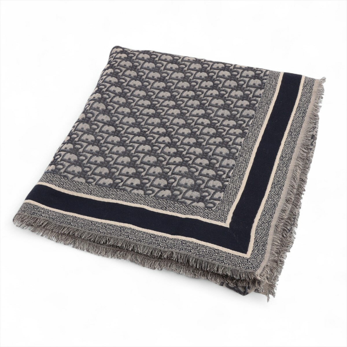 【中古】ディオール 12DOB140I142 オブリーク ストール コットン×ウール×シルク ネイビー