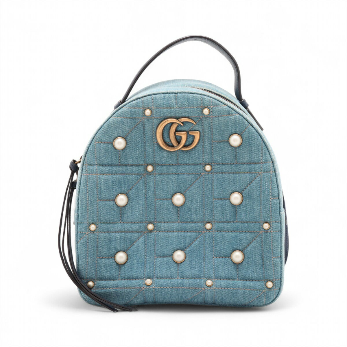 【中古】グッチ GGマーモント デニムxレザー バックパック/リュック ブルー 476671