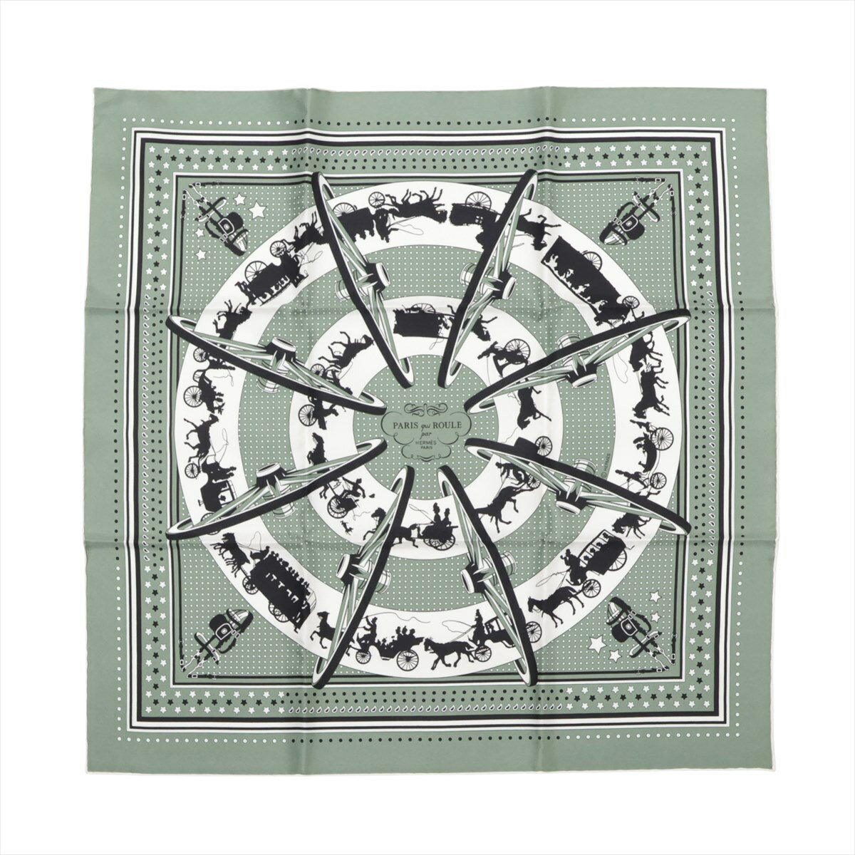 【中古】エルメス カレ55 PARIS QUI ROULE BANDANA 車輪でめぐるパリ バンダナ スカーフ シルク ヴェー..