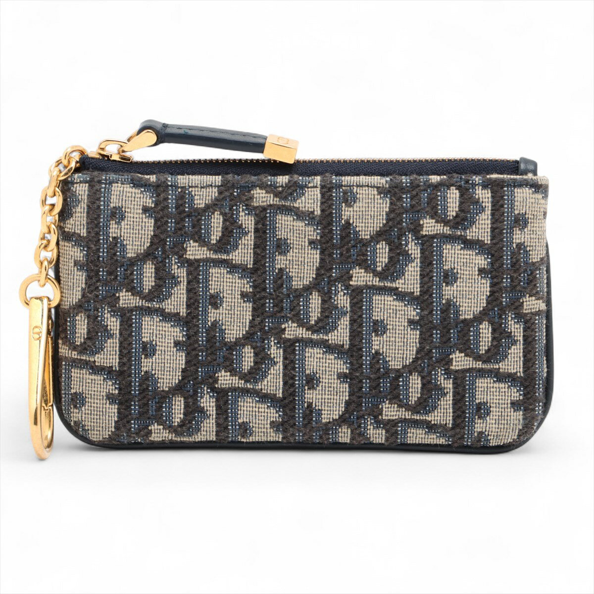 【中古】ディオール オブリーク キャンバス×レザー コインケース ネイビー