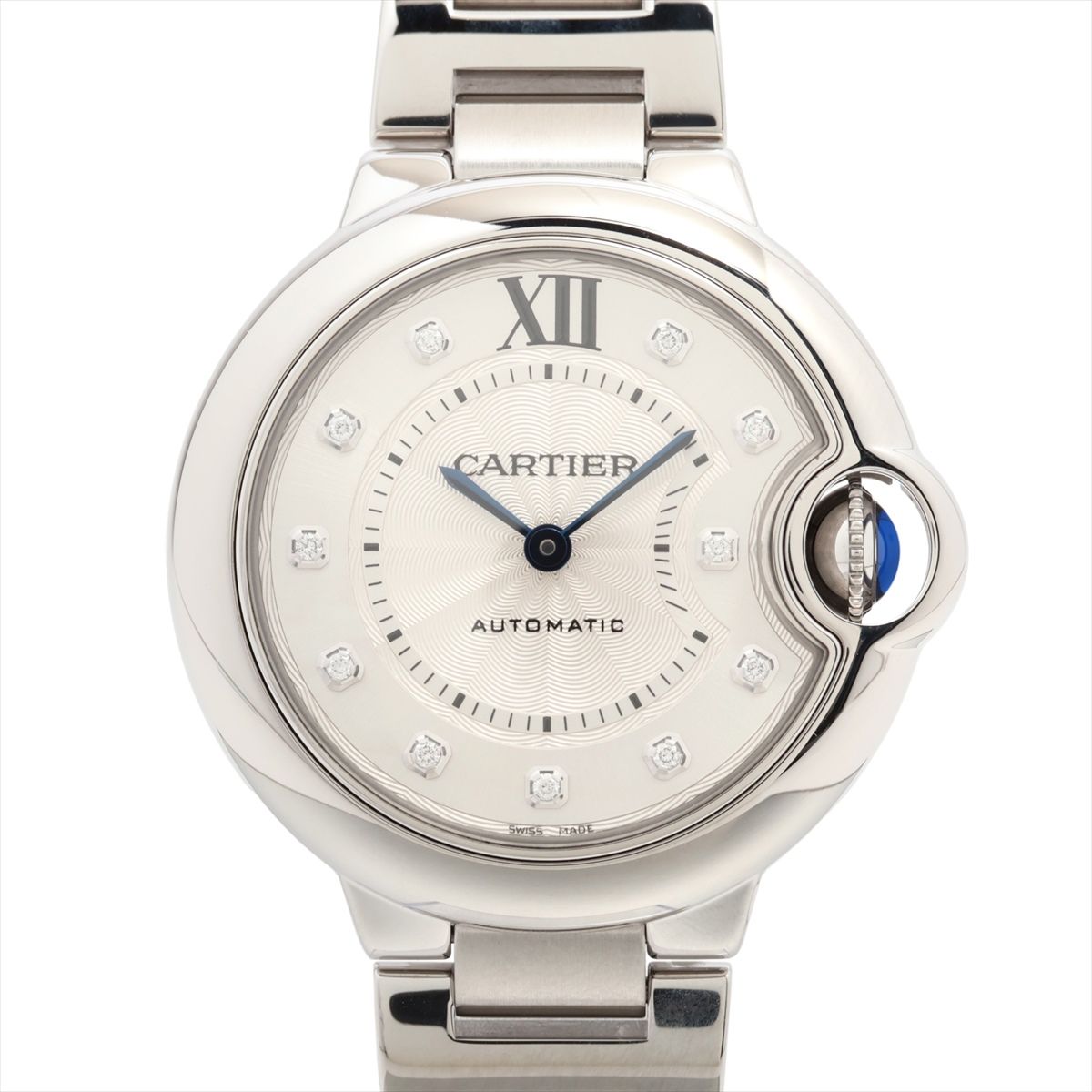 【中古】カルティエ バロンブルー ドゥ カルティエ 33mm W4BB0021 SS SS AT シルバー文字盤