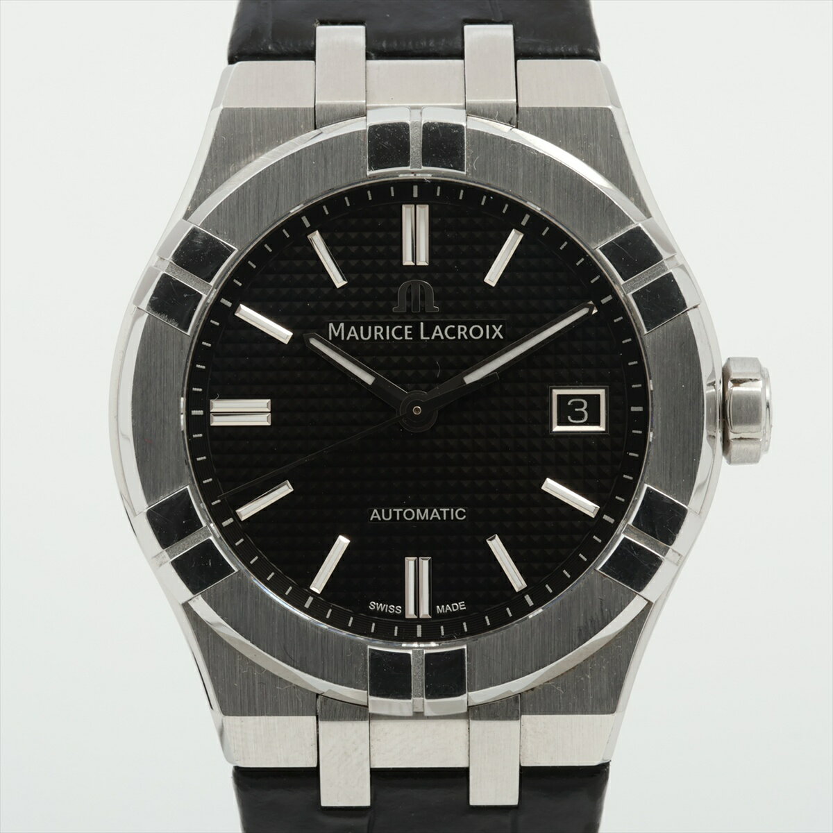 【中古】モーリスラクロア アイコン SS SS×革 AT 黒文字盤 AI6007-SS001-30-1