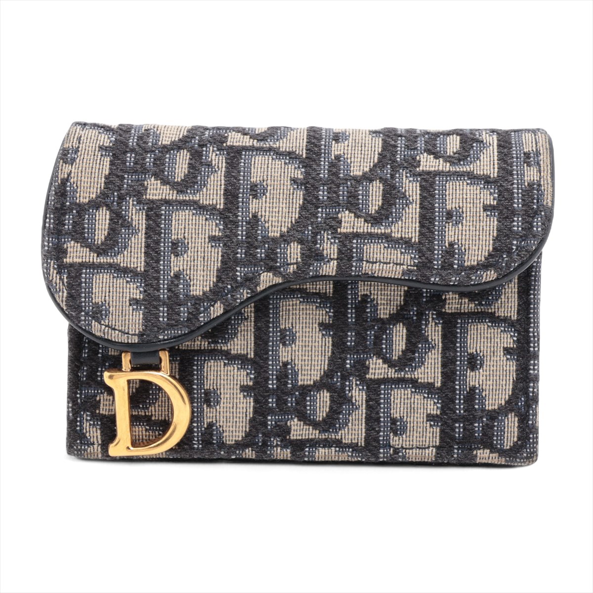 【中古】ディオール オブリーク サドルバッグ キャンバス×レザー カードケース ネイビー