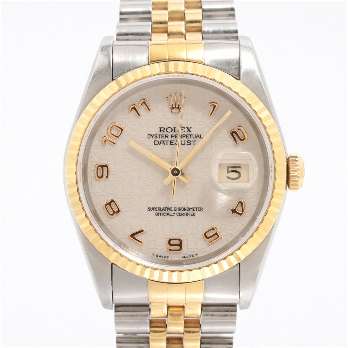 【中古】ロレックス デイトジャスト36 16233 SS×YG SS×YG AT 白ホリコン文字盤