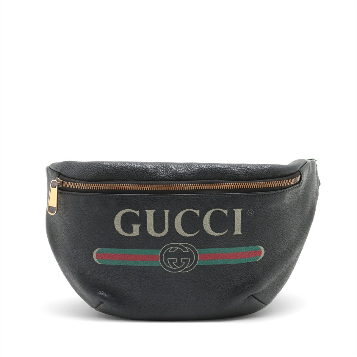 【中古】グッチ ロゴプリント レザー ボディバッグ ブラック 530412