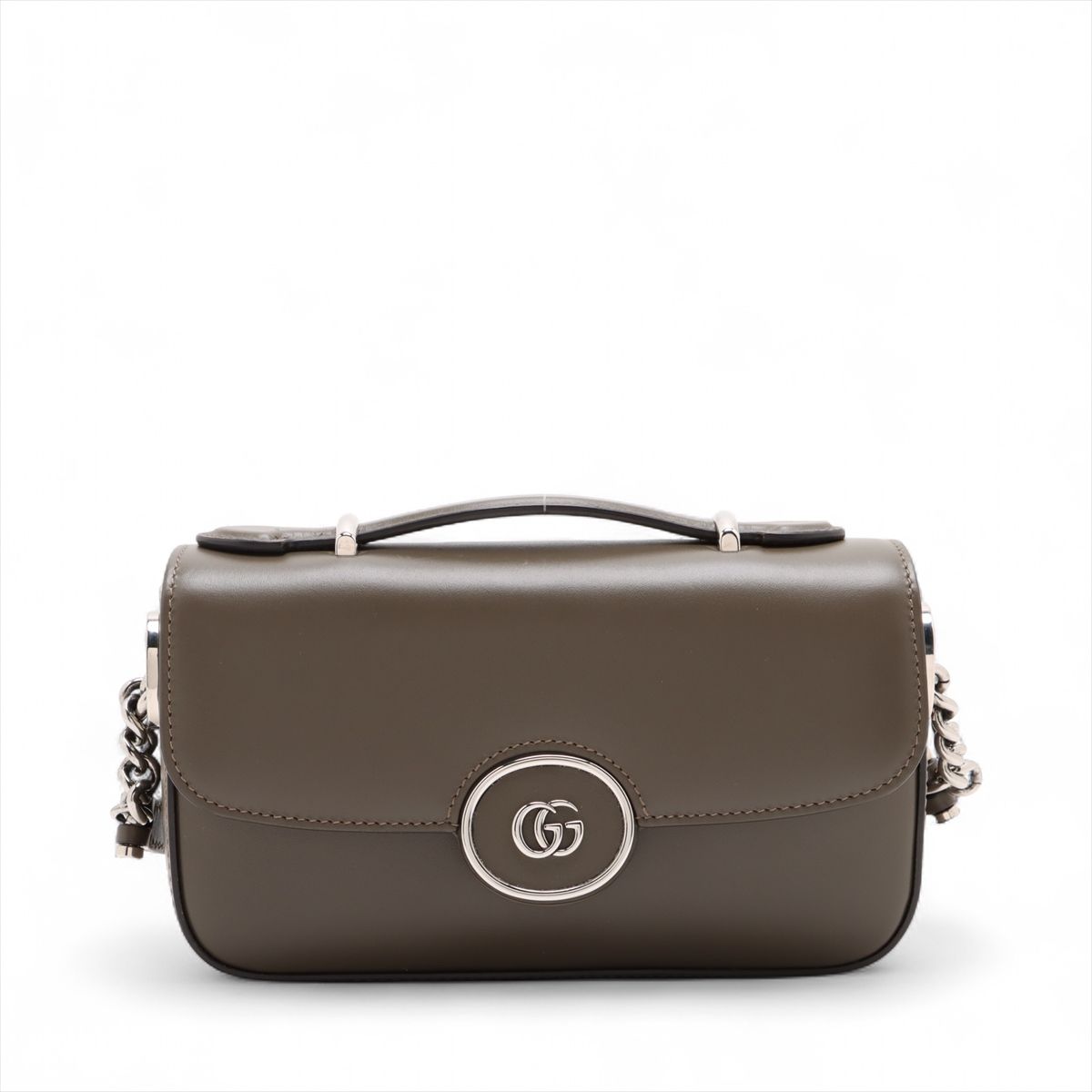GUCCI - 【中古】グッチ プチGG レザー 2WAYショルダーバッグ カーキ 739722