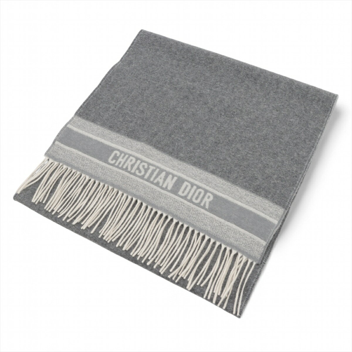 【中古】ディオール 25CDO309I093 オブリーク マフラー カシミヤ グレー
