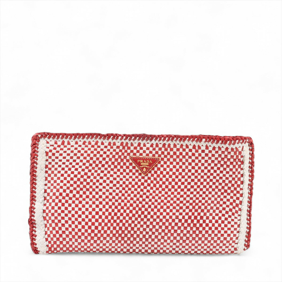 【中古】プラダ レザー クラッチバッグ レッドxホワイト BP0406