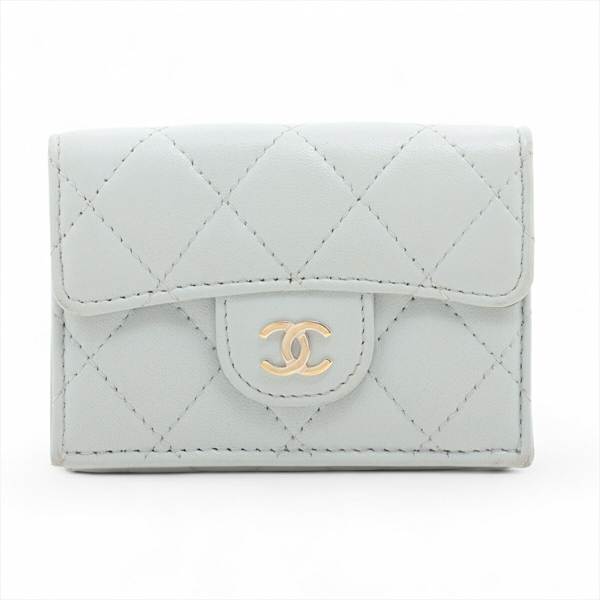 【中古】シャネル マトラッセ ラムスキン コンパクトウォレット ブルーグレー ゴールド金具 ランダムシリアル(4)