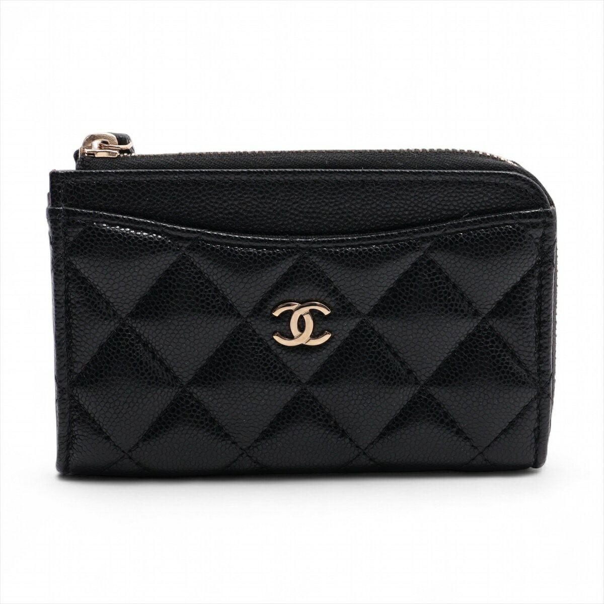 【中古】シャネル マトラッセ キャビアスキン コインケース ブラック ゴールド金具 ランダムシリアル