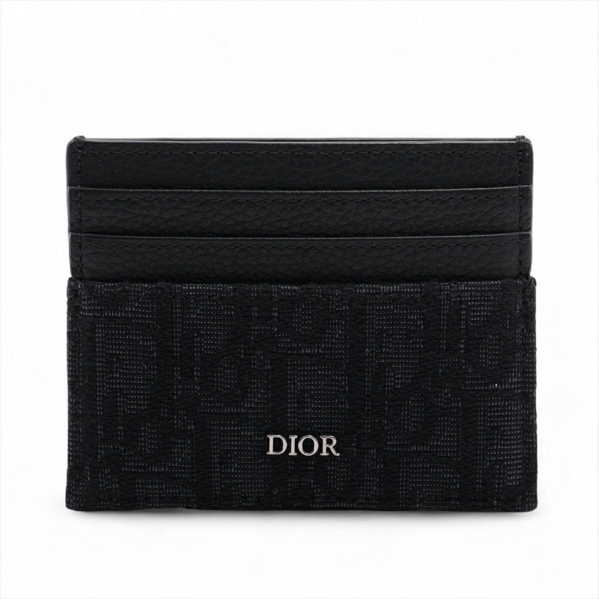 【中古】ディオール オブリーク キャンバス×レザー カードケース ブラック