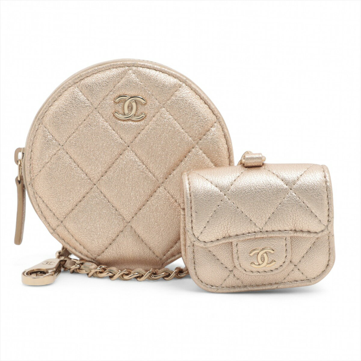 【中古】シャネル マトラッセ レザー エアポッズケース ゴールド ゴールド金具 ランダムシリアル