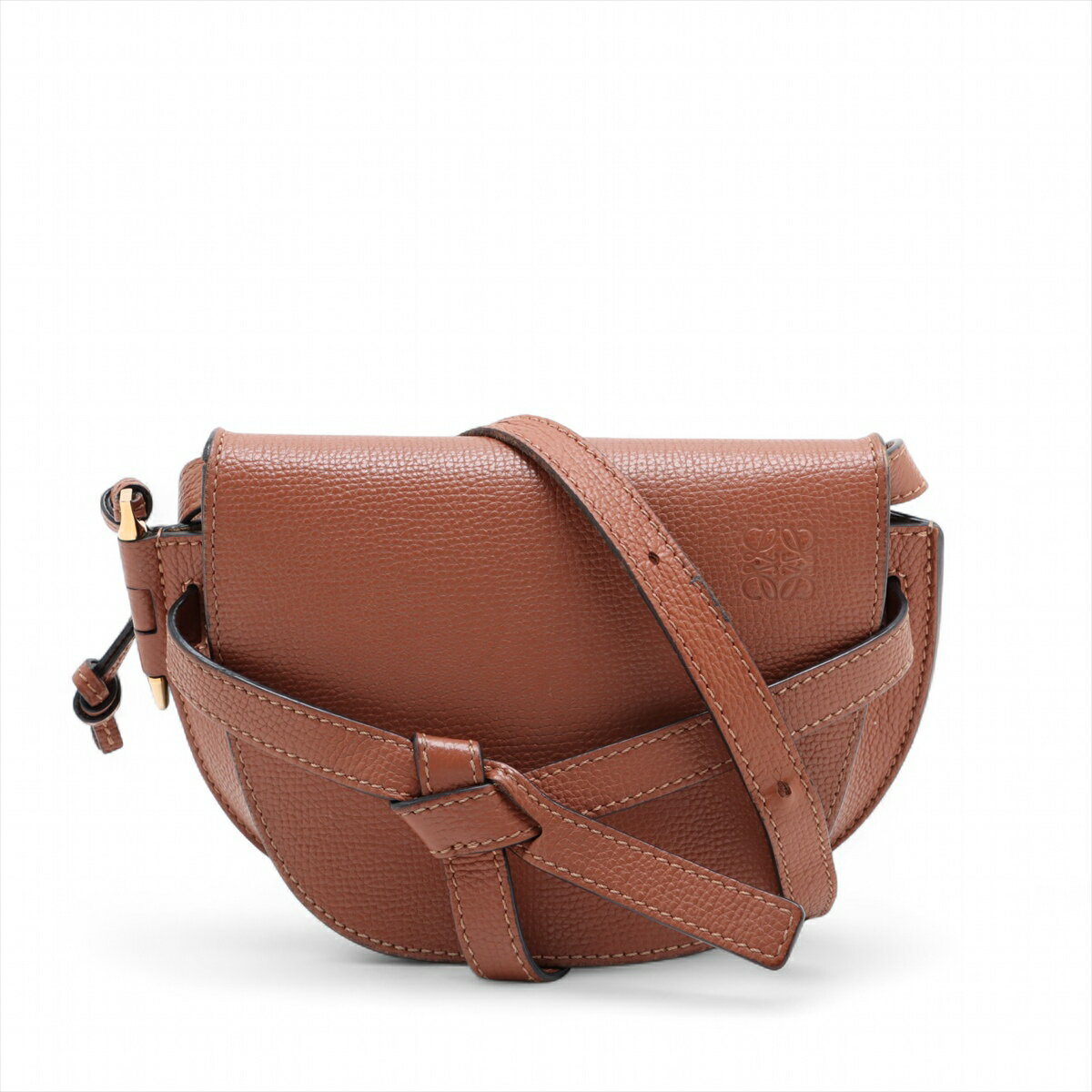 【中古】ロエベ ミニゲートバッグ レザー ショルダーバッグ ブラウン