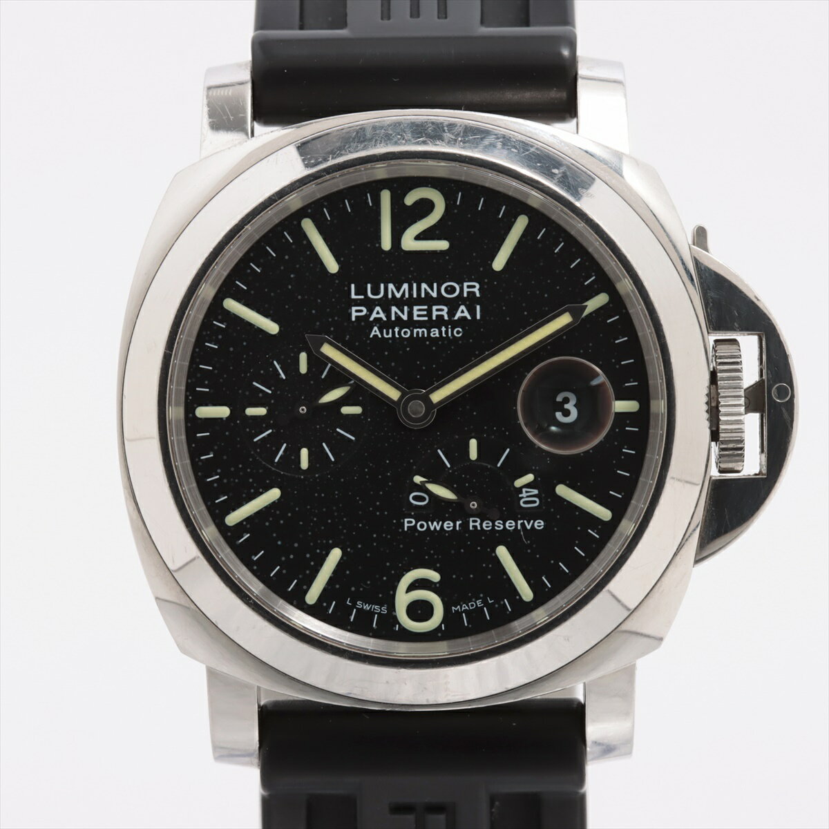 【中古】パネライ ルミノール パワーリザーブ PAM00090 SS SS×ラバー AT 黒文字盤