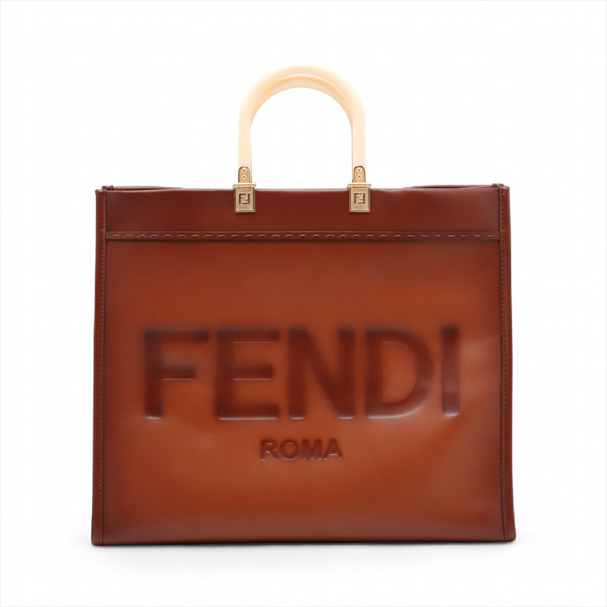 【中古】フェンディ サンシャイン ラージ レザー トートバッグ ブラウン 8BH372