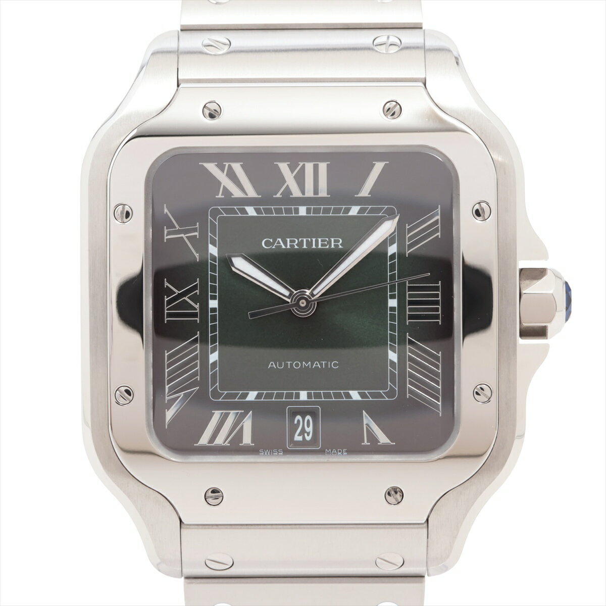 【中古】カルティエ サントス ドゥ カルティエ LM WSSA0062 SS SS AT グリーン文字盤