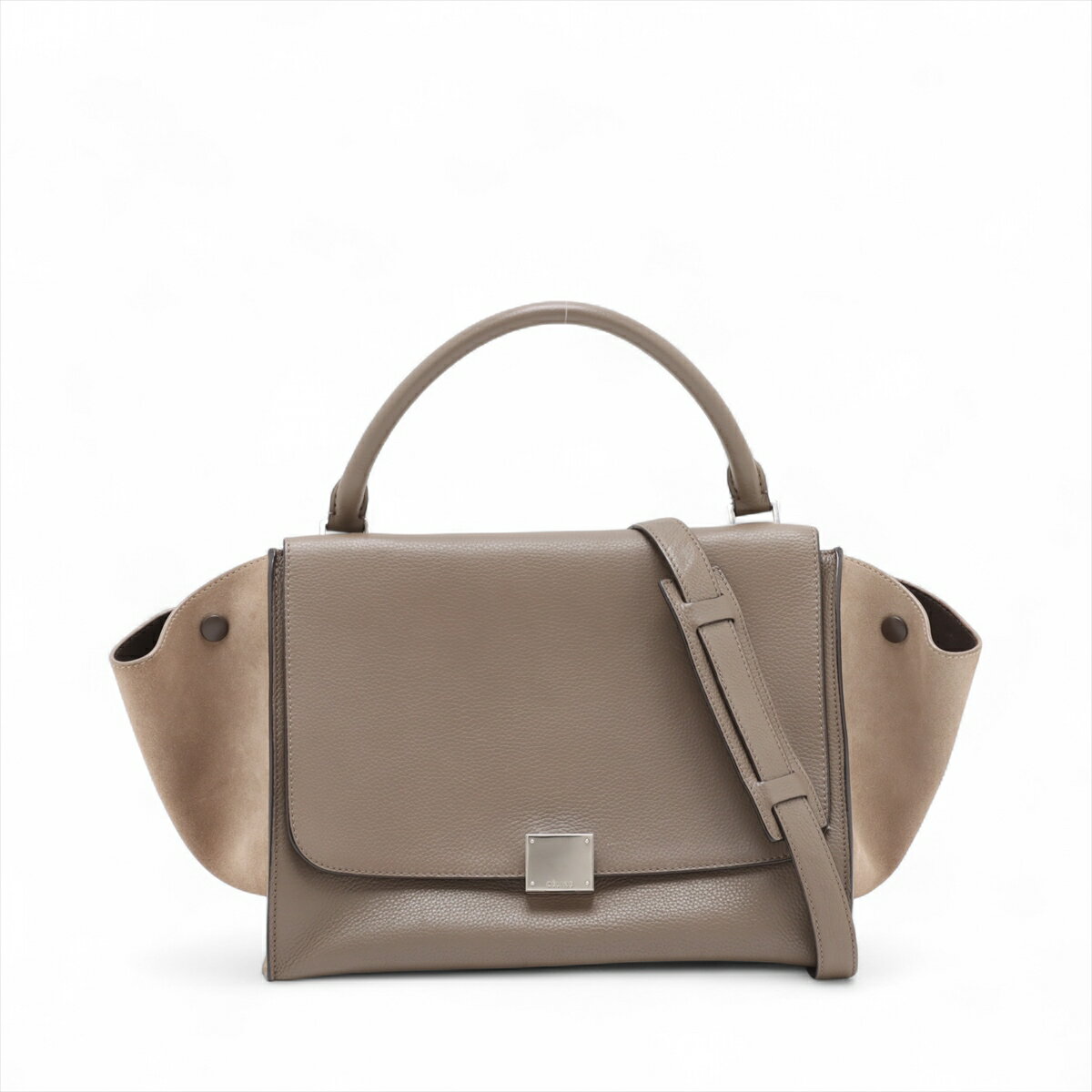 【中古】セリーヌ トラペーズ レザーxスエード 2WAYハンドバッグ ベージュ