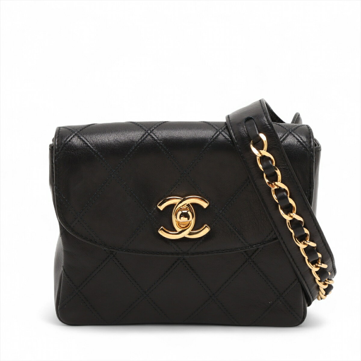 【中古】シャネル ビコローレ ラムスキン ウエストポーチ ブラック ゴールド金具