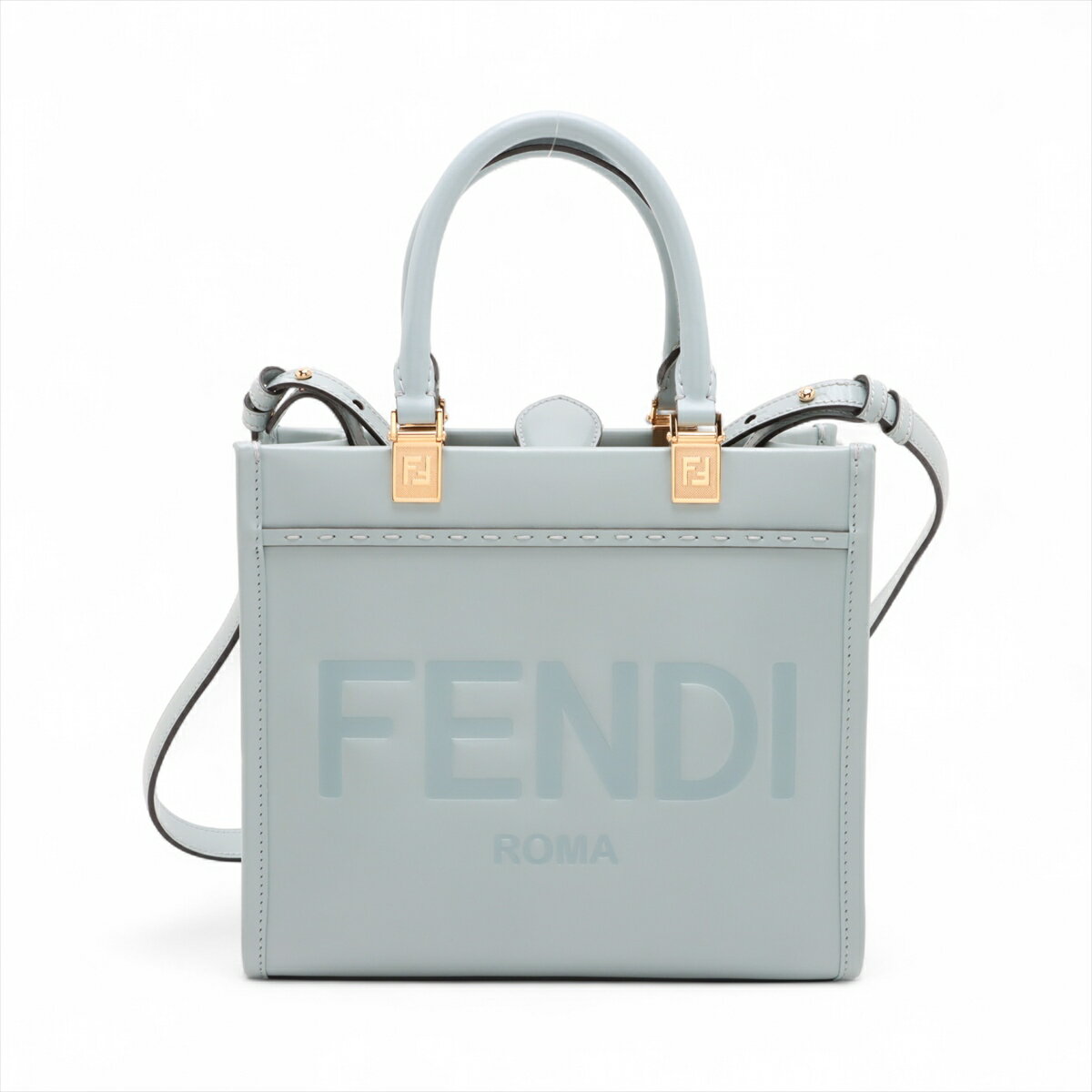 【中古】フェンディ サンシャイン スモール レザー 2WAYハンドバッグ ブルー 8BH394