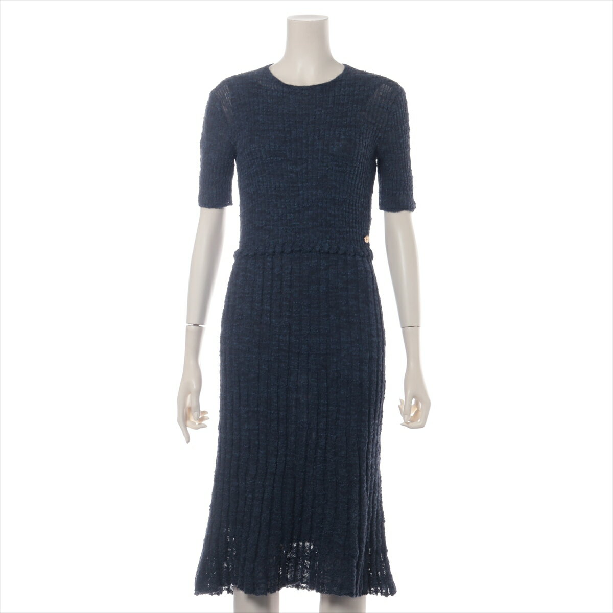 【中古】シャネル ココマーク 16A アルパカ ニットワンピース 38 レディース ネイビー P54426K07088 イ..