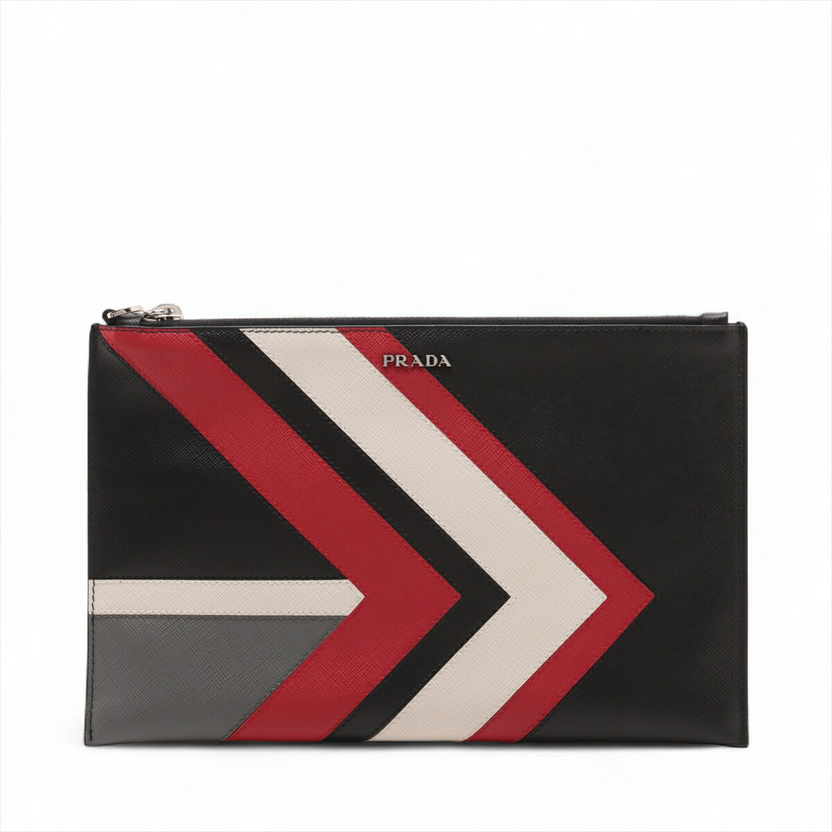 【中古】プラダ サフィアーノ レザー クラッチバッグ ブラック 2NG005