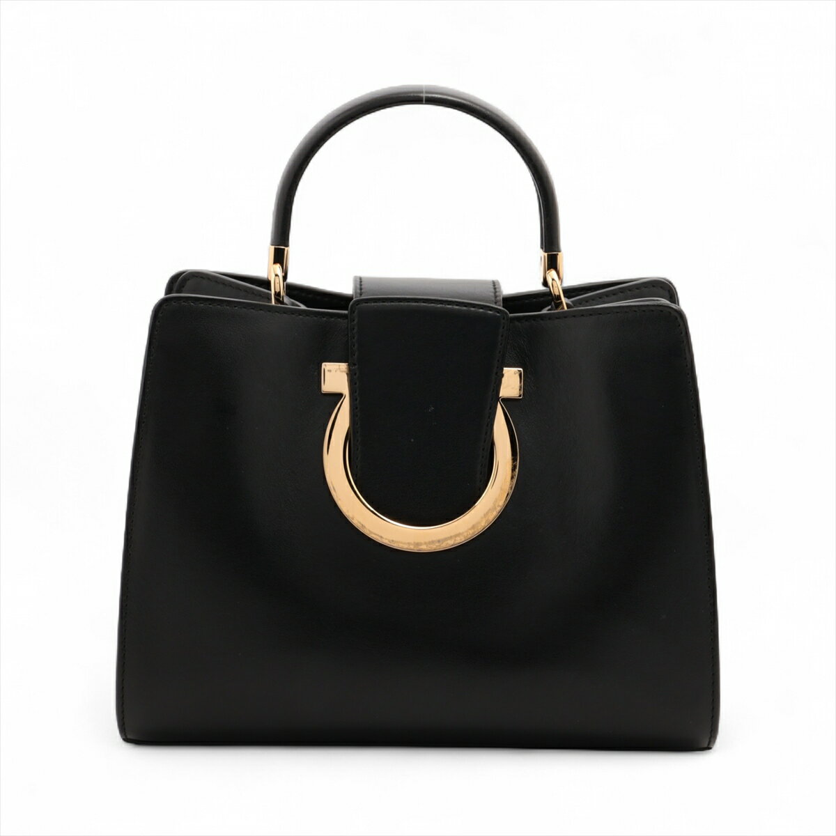 【中古】フェラガモ ガンチーニ レザー ハンドバッグ ブラック