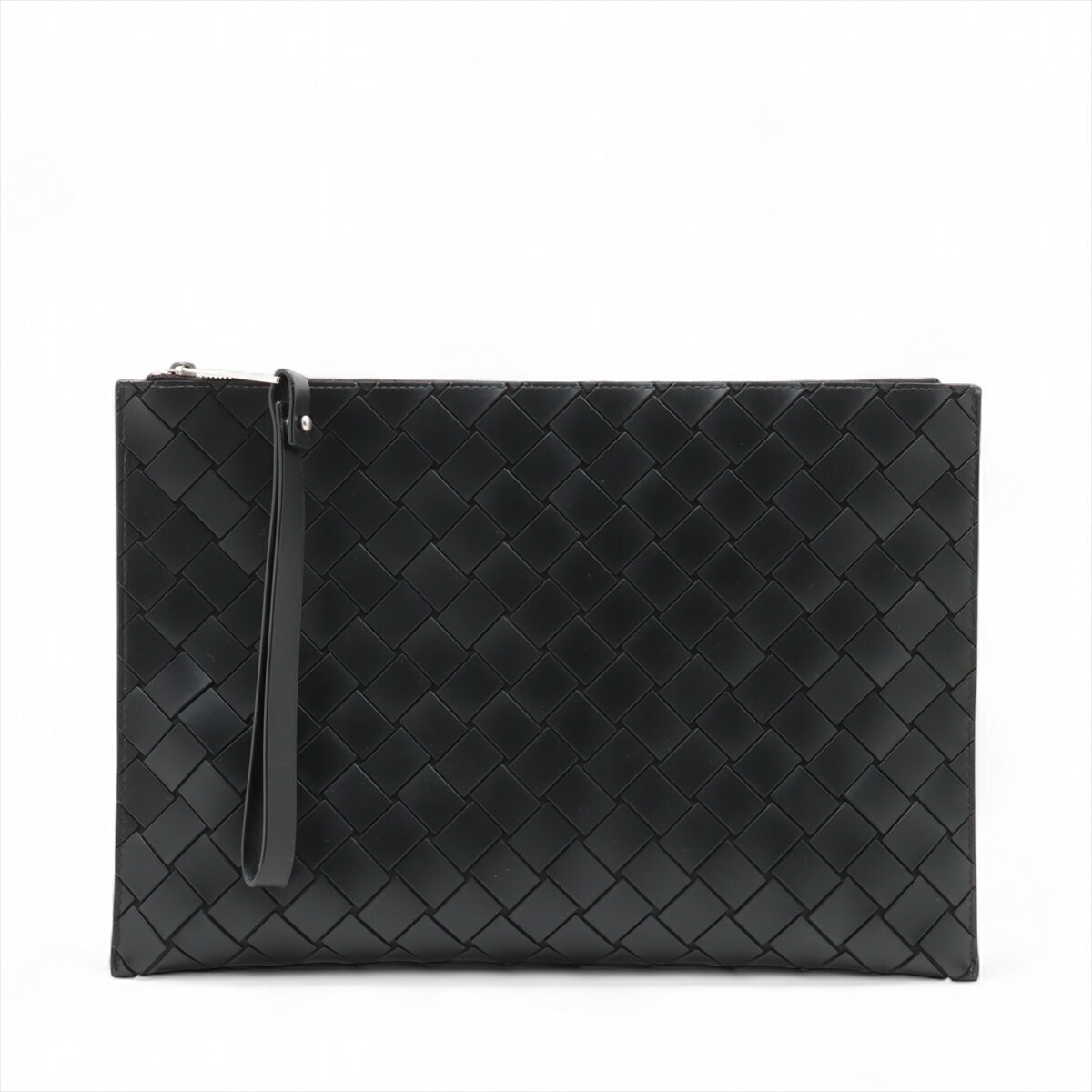 【中古】ボッテガヴェネタ イントレチャート ラバーxレザー クラッチバッグ ブラック