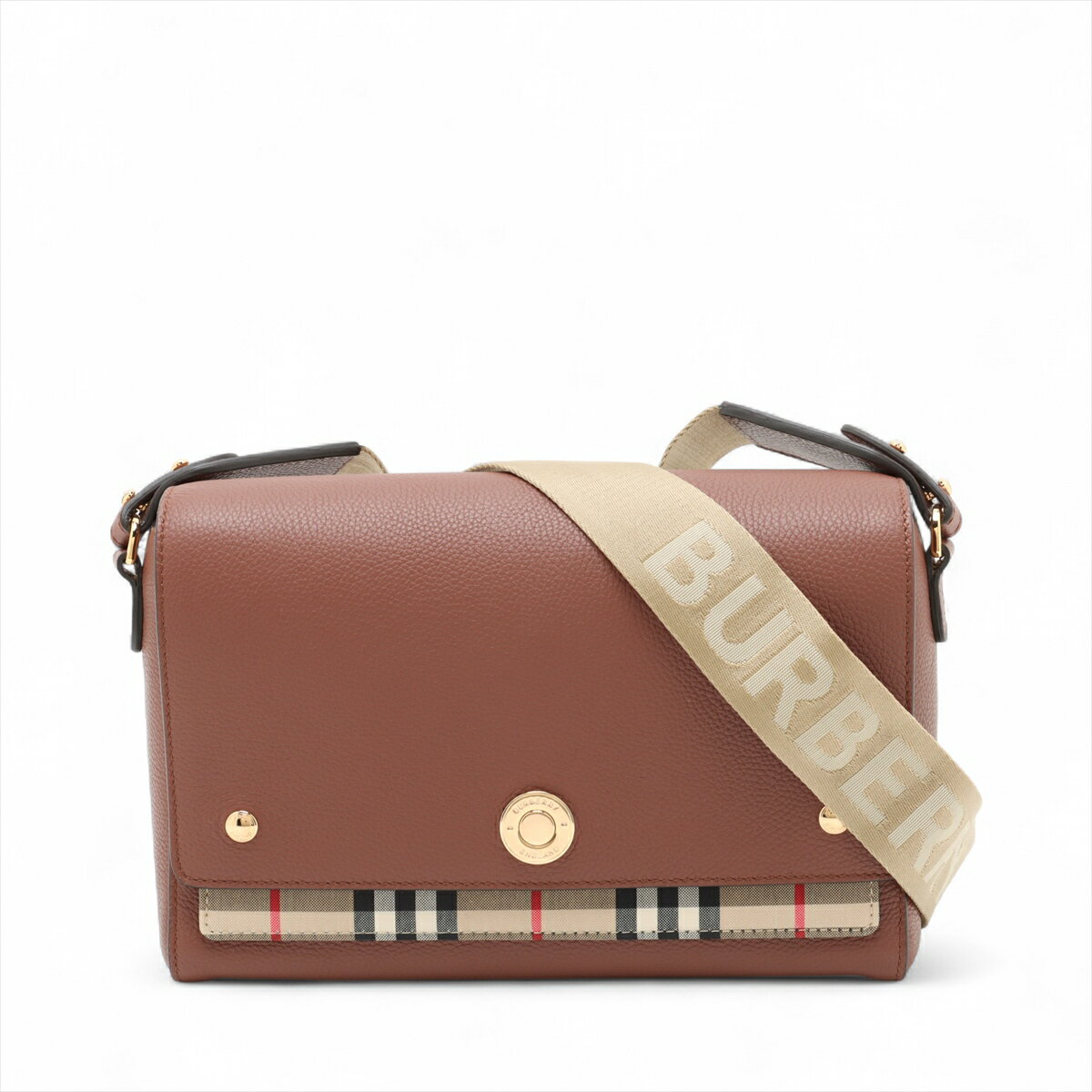 【中古】バーバリー ノバチェック ハンプシャー レザーxキャンバス ショルダーバッグ ブラウン