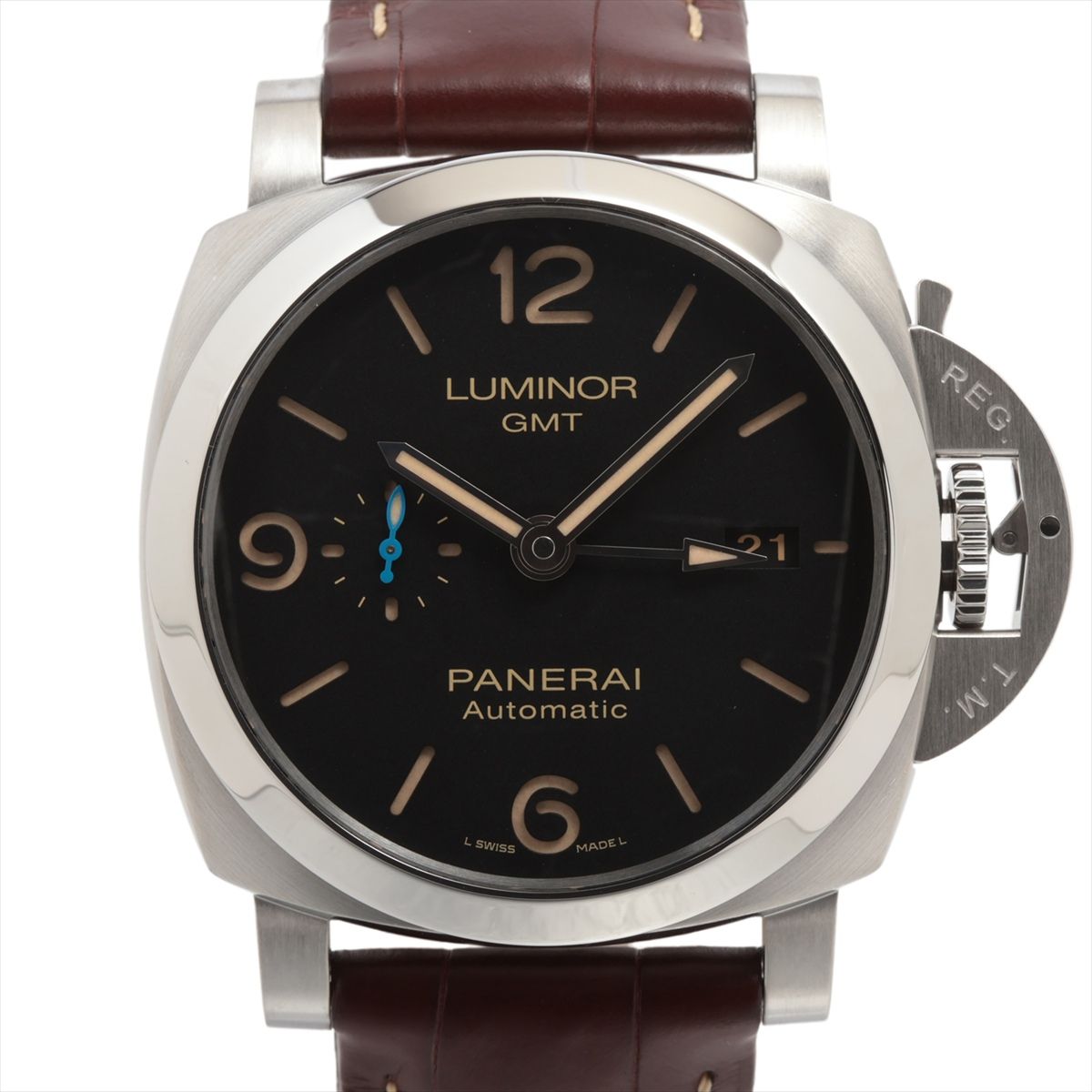 【中古】パネライ ルミノール 1950 3デイズ GMT PAM01320 SS SS×革 AT 黒文字盤
