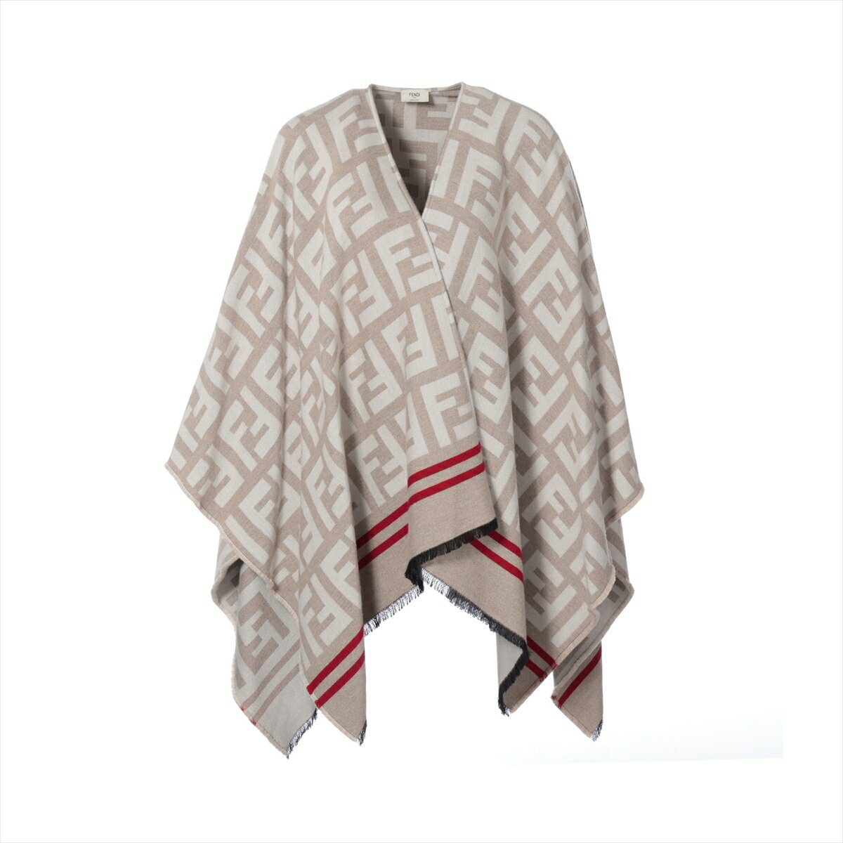 【中古】フェンディ ズッカ 素材不明 ポンチョ レディース ベージュ 品質タグ無し FXX636 ガーメント ハンガー付き