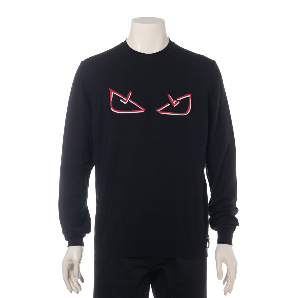 【中古】フェンディ モンスター 18年 コットン ニット 50 メンズ ブラック FZZ464 シワ有