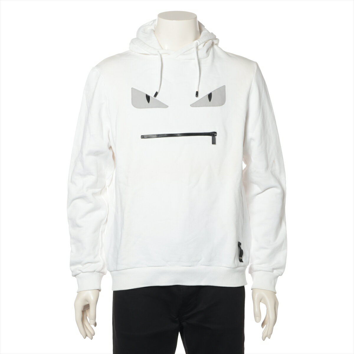 【中古】フェンディ モンスター 18年 コットン パーカー 50 メンズ ホワイト FY0767 全体シミ有