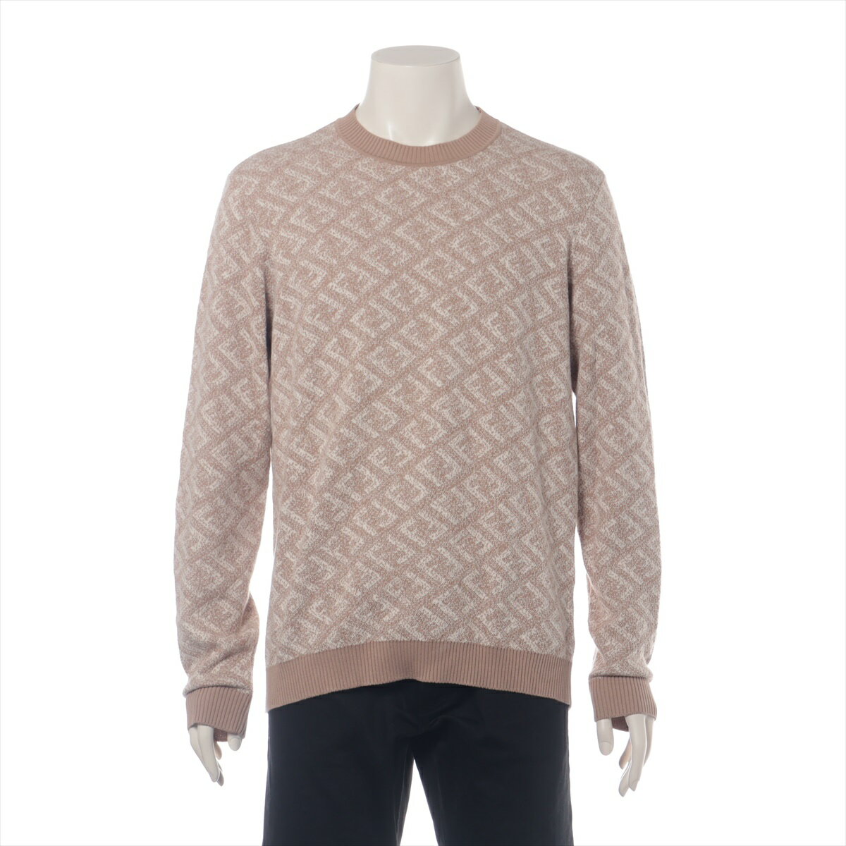 【中古】フェンディ ズッカ 22年 コットン ニット 48 メンズ ベージュ FZX005 ブランドタグリペア有