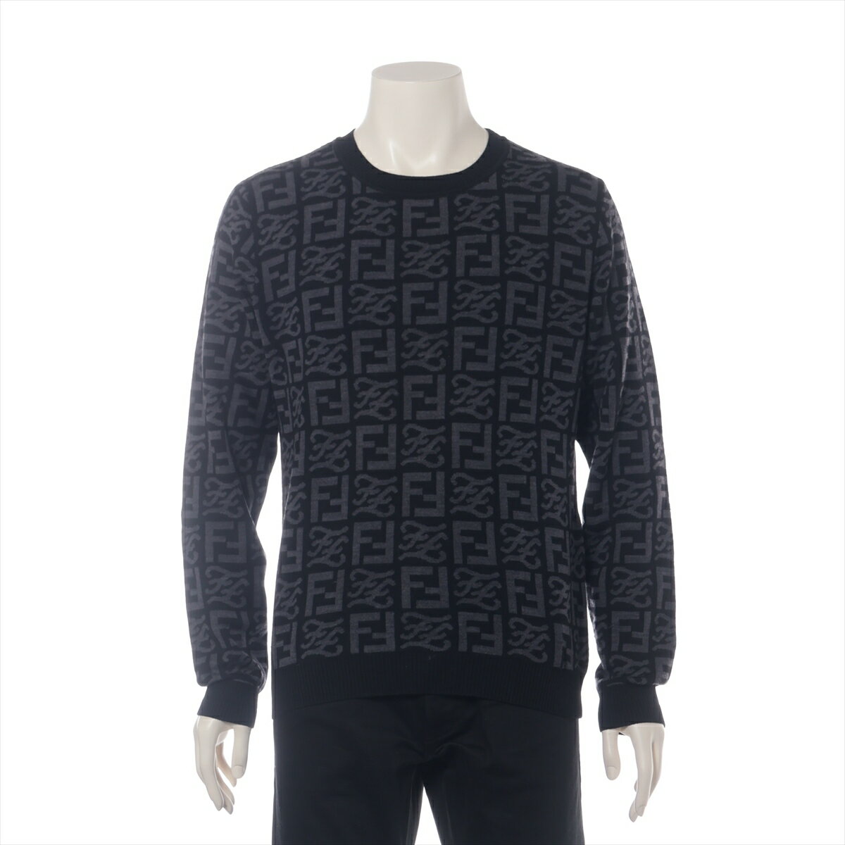 【中古】フェンディ ズッカ 21年 ウール ニット 48 メンズ グレー FZX009 全体的に毛羽立ち有