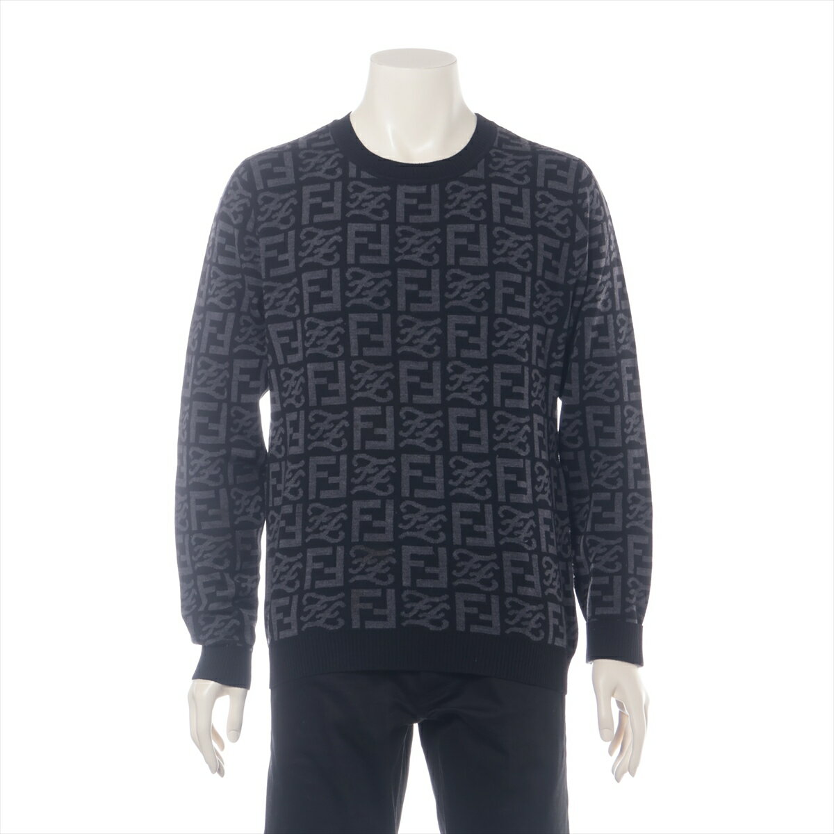 【中古】フェンディ ズッカ 21年 ウール ニット 48 メンズ グレー FZX009