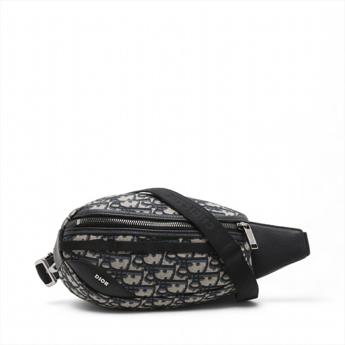 【中古】ディオール オブリーク キャンバスxレザー ボディバッグ ネイビー