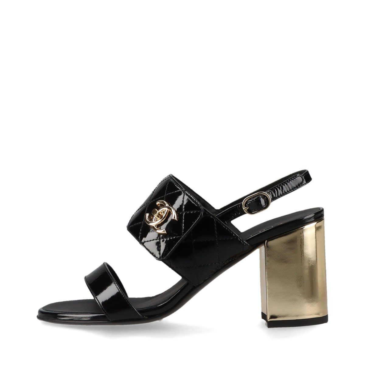 【中古】シャネル ココマーク ターンロック 23P パテントレザー サンダル 36C レディース ブラック G39..