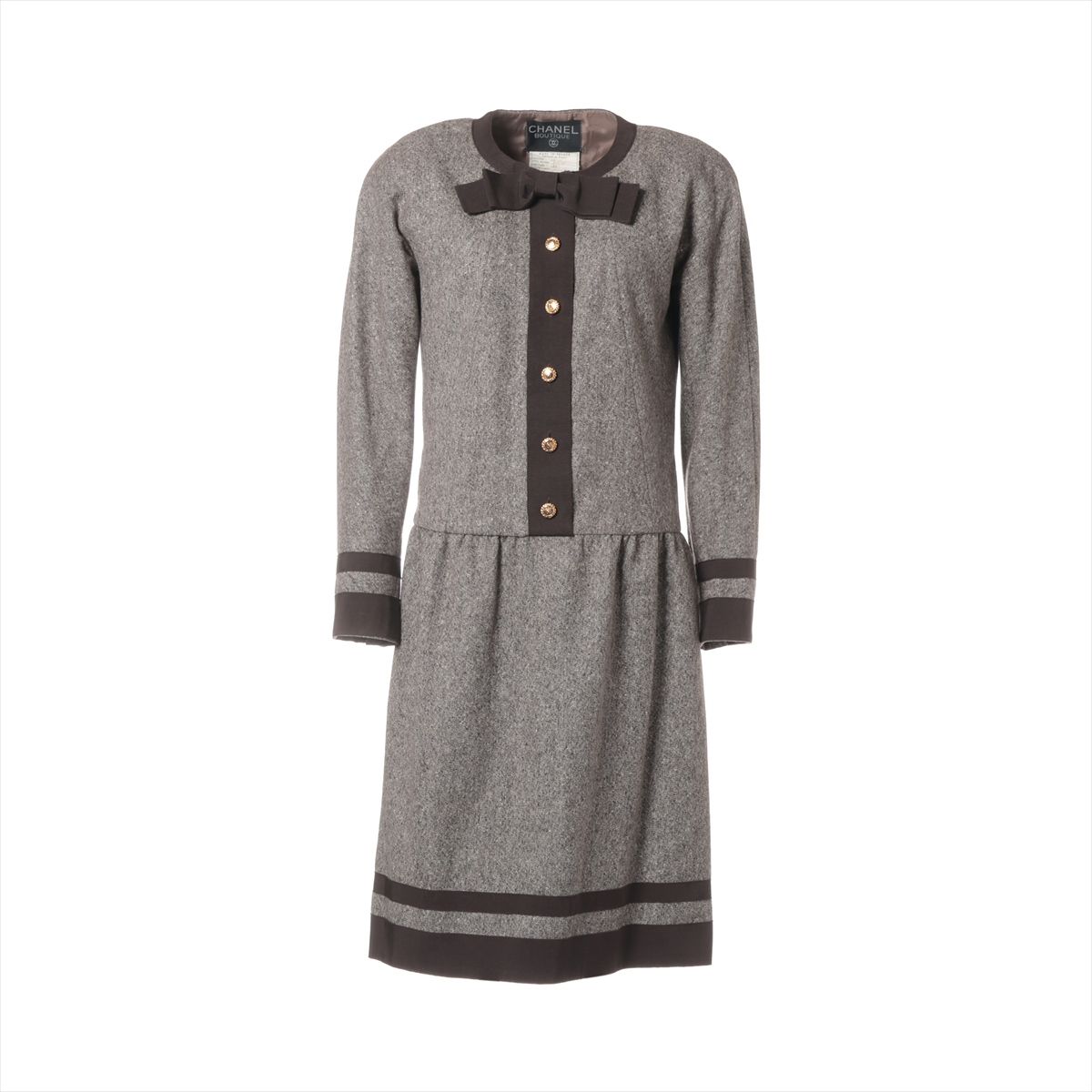 【中古】シャネル ココボタン 88AW ウール ワンピース 34 レディース グレー 23618