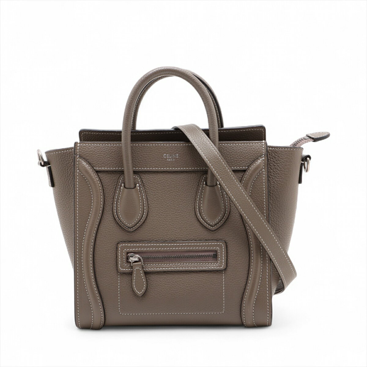 【中古】セリーヌ ラゲージ ナノショッパー レザー 2WAYハンドバッグ グレージュ