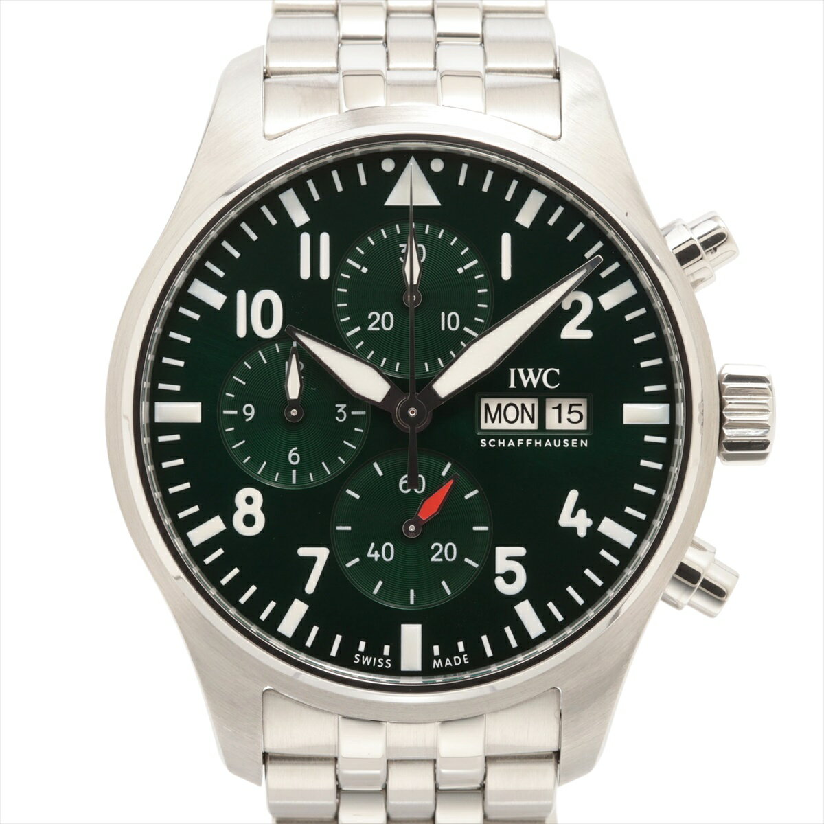 【中古】IWC パイロットウォッチ クロノグラフ IW378006 SS SS AT グリーン文字盤(2.0)