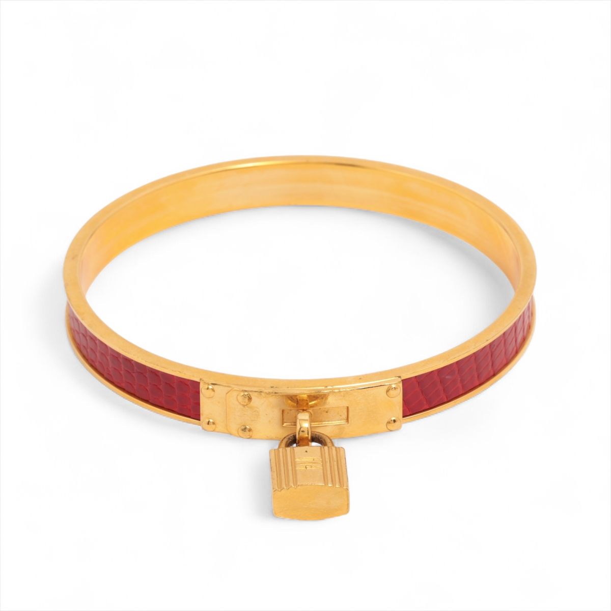 【中古】エルメス ケリー バングル GP×リザード レッド×ゴールド