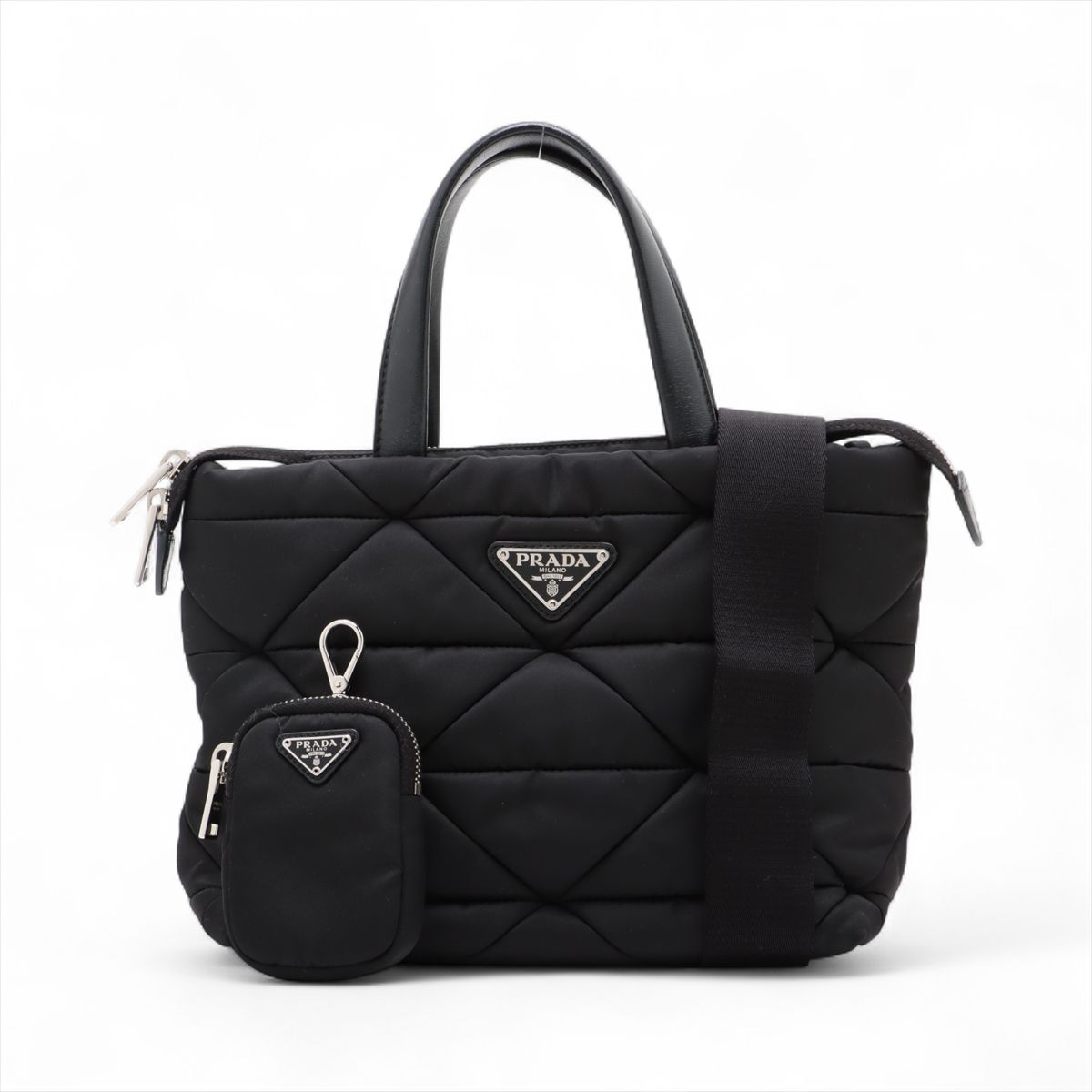 PRADA - 【中古】プラダ テスート キルティング ナイロンxレザー 2WAYハンドバッグ ブラック