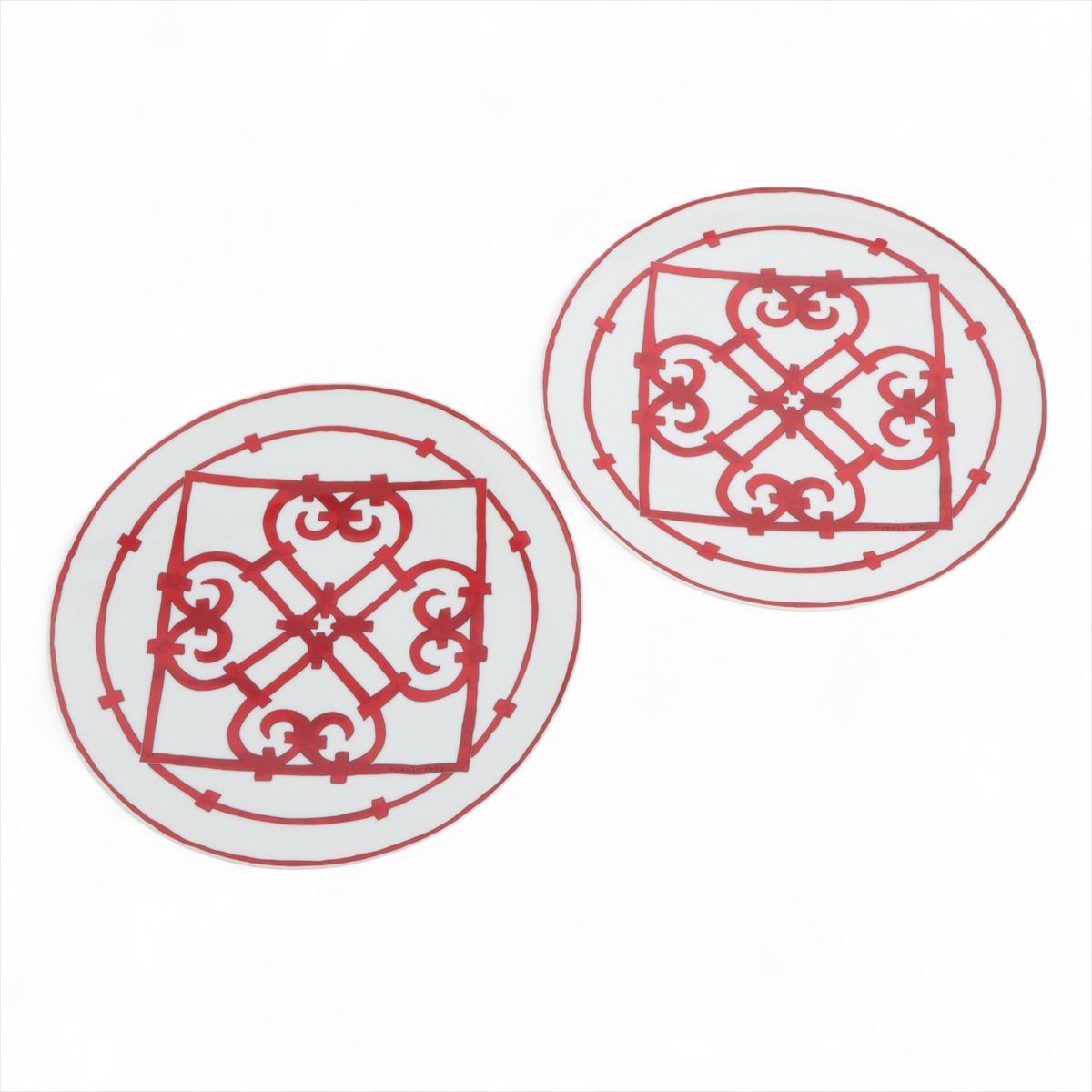 乐天商城 - 【中古】エルメス ガダルキヴィール プレート 陶器 レッド 2枚セット 底印「音符」「カボチャ」