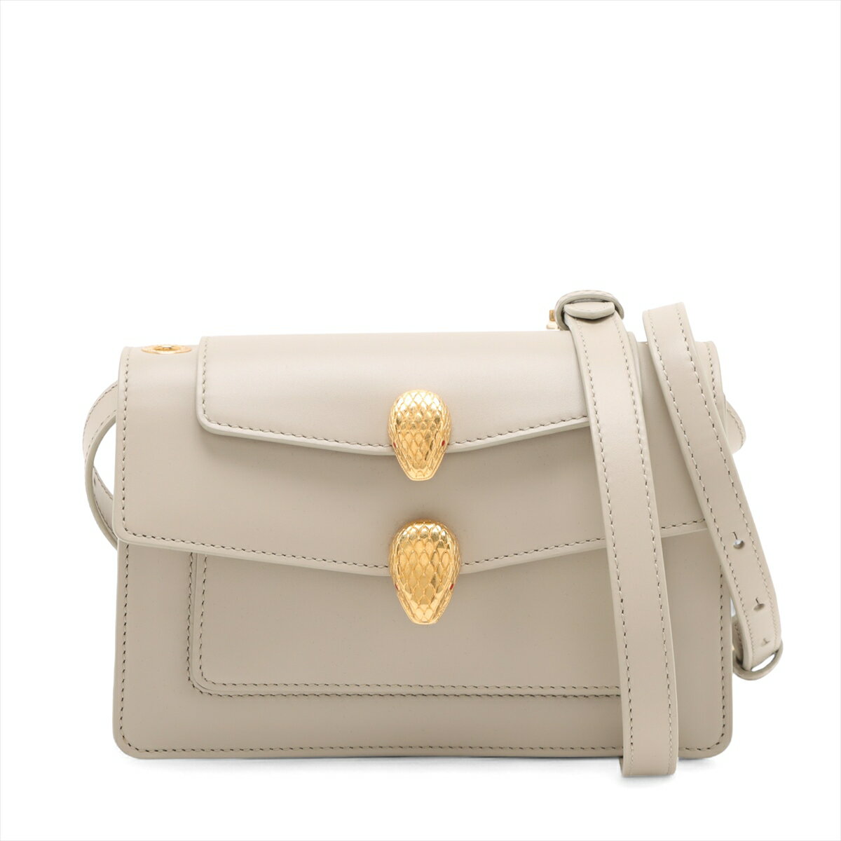 【中古】ブルガリ×アレキサンダーワン セルペンティ レザー ショルダーバッグ グレー ストラップ取り付け不可