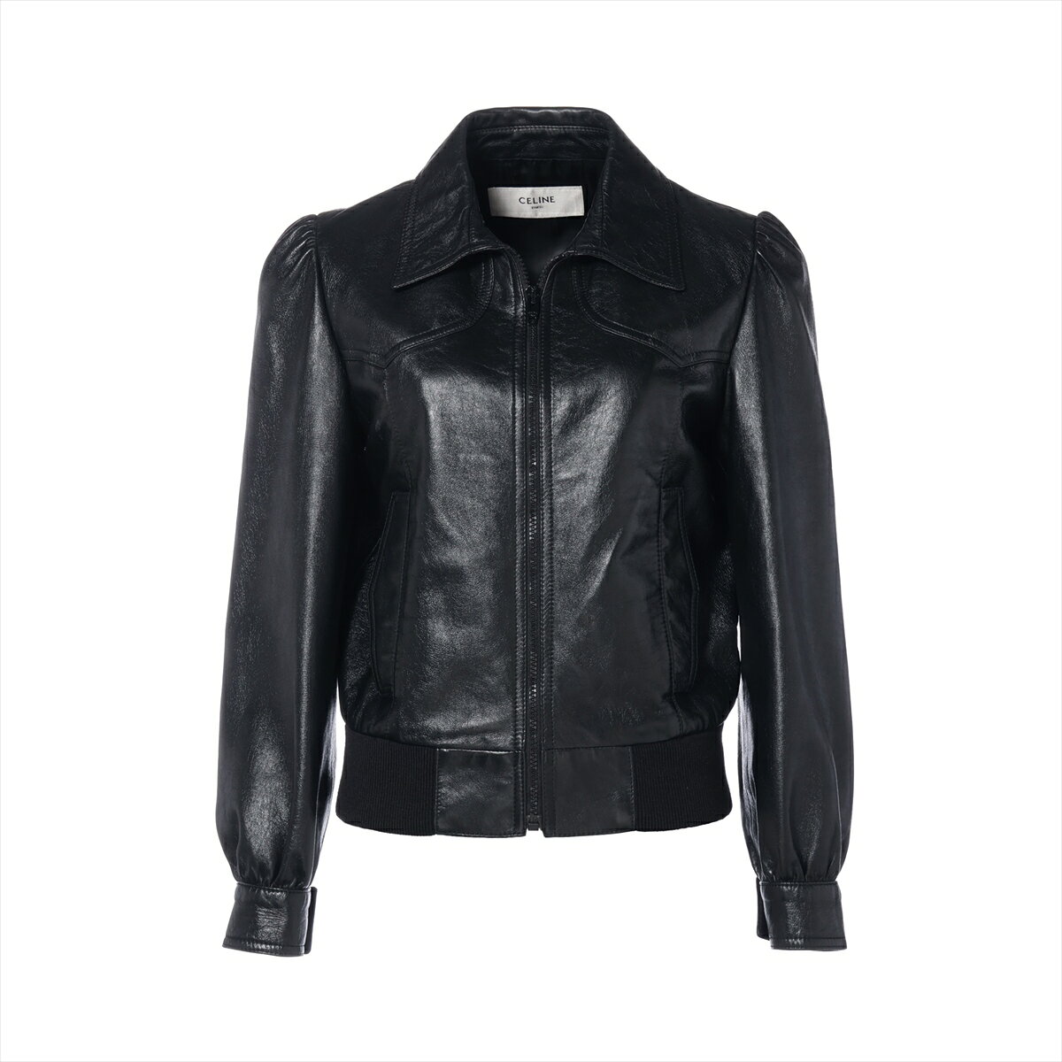 セリーヌ 36 羊皮 レザー ショート丈 トップス ブラック 黒 CELINE