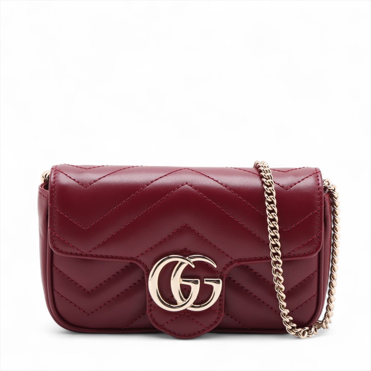 乐天商城 - 【中古】グッチ GGマーモント レザー チェーンショルダーバッグ ボルドー 476433