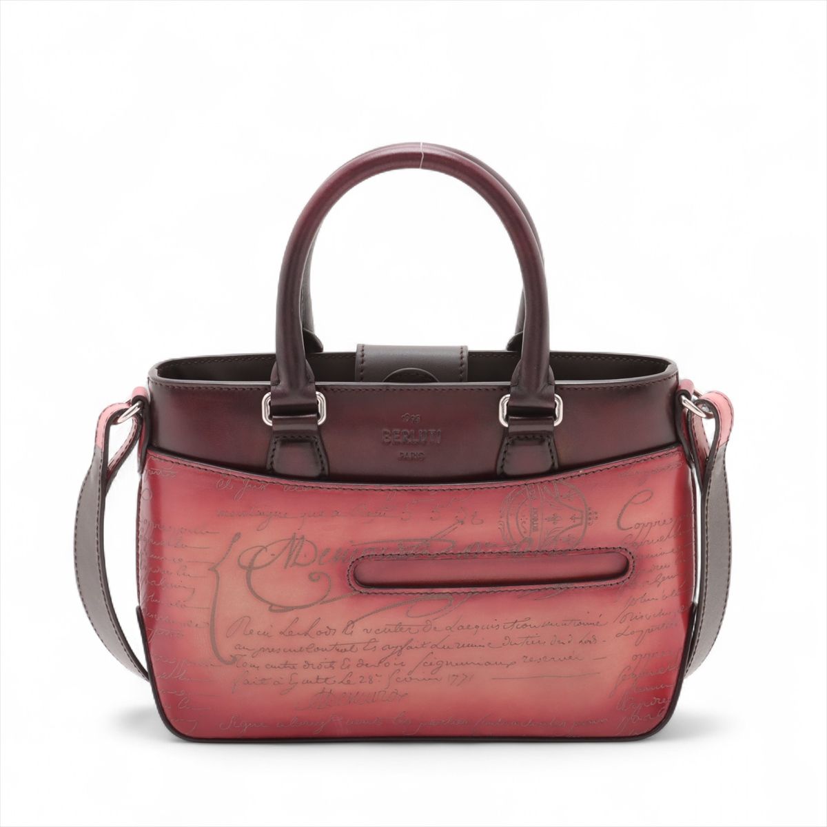 【中古】ベルルッティ カリグラフィ トゥジュールガリバー レザー 2WAYハンドバッグ レッド