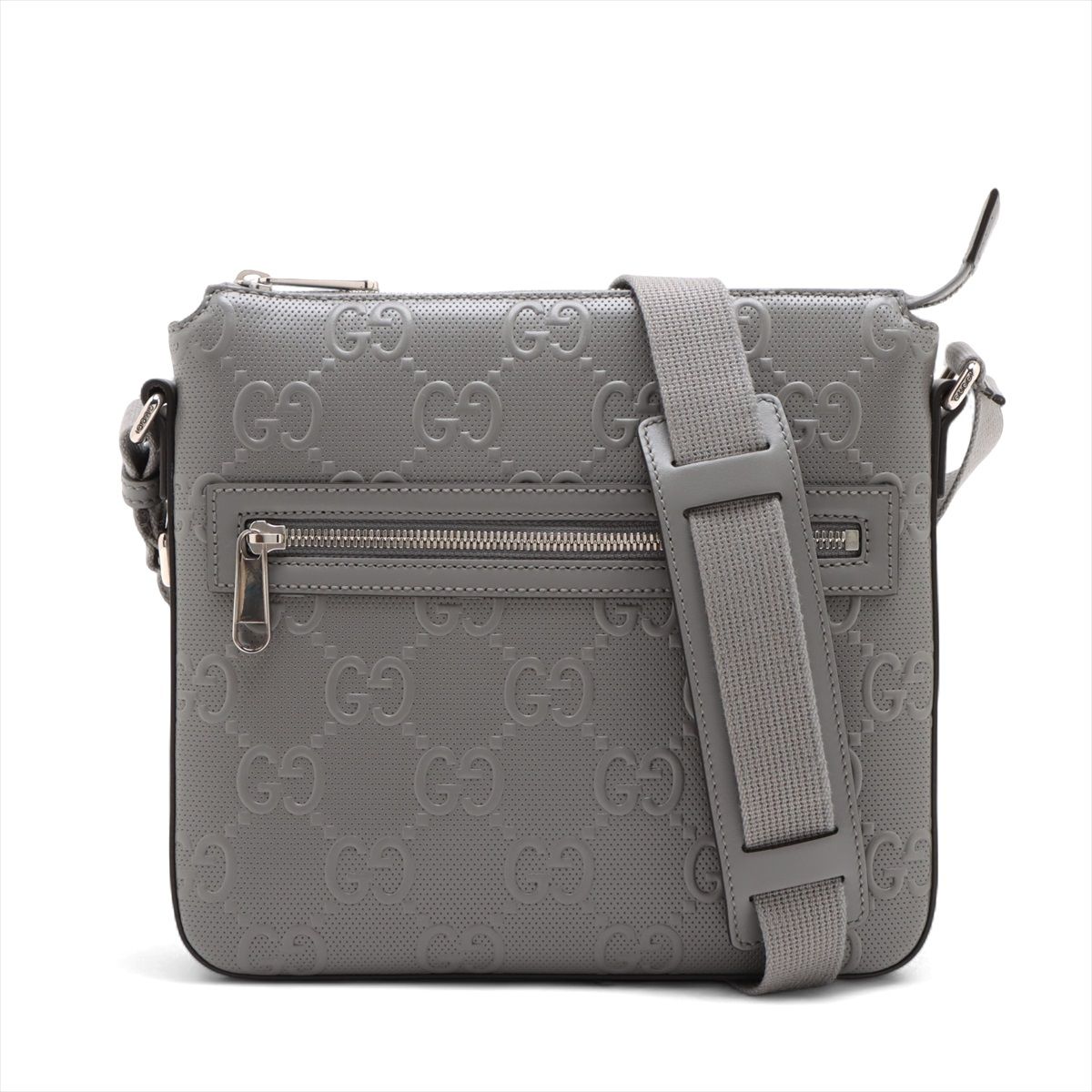 GUCCI - 【中古】グッチ GGエンボス レザー ショルダーバッグ グレー 404610