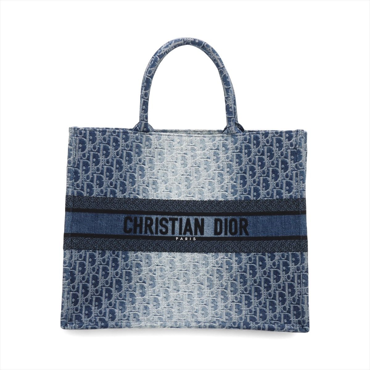 【中古】クリスチャンディオール ブックトート ラージ デニム トートバッグ ブルー